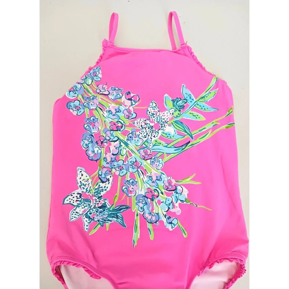 NEW Lilly Pulitzer Girls Juliet One Piece Swimsuit Pink Tropics Sz 10